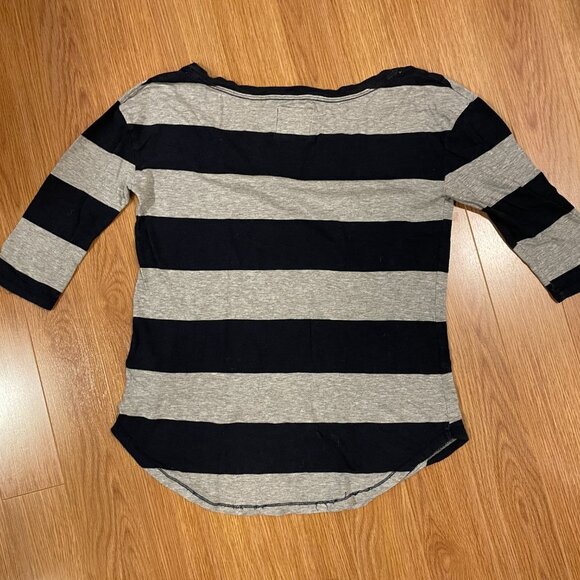 Vintage Y2K Abercrombie Striped Grey Navy Boat Neck Tee - M - Picture 10 of 13